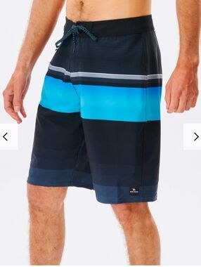 New Rip Curl Mirage Daybreaker Boardshorts Black and Aqua Striped Men's 30"